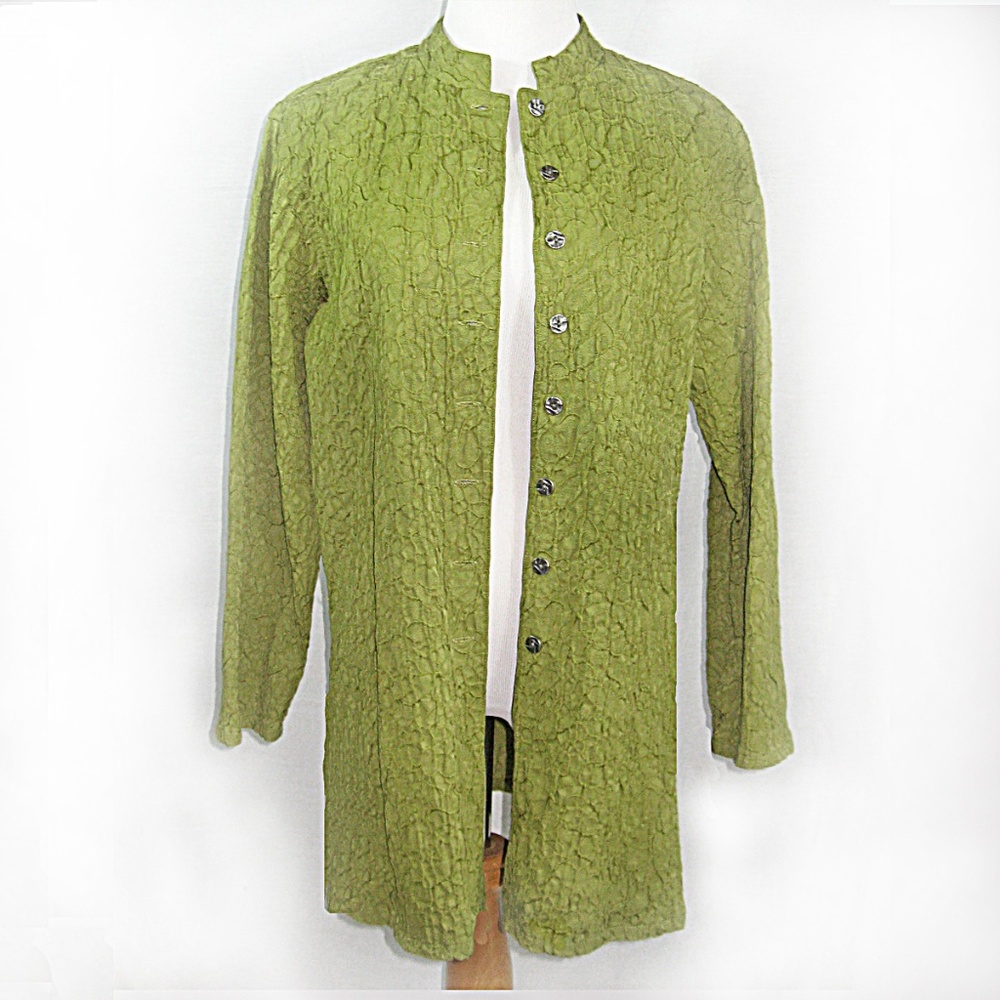 Chico's Sz 1 (Reg M)  Olive GreenJacquard Coat
